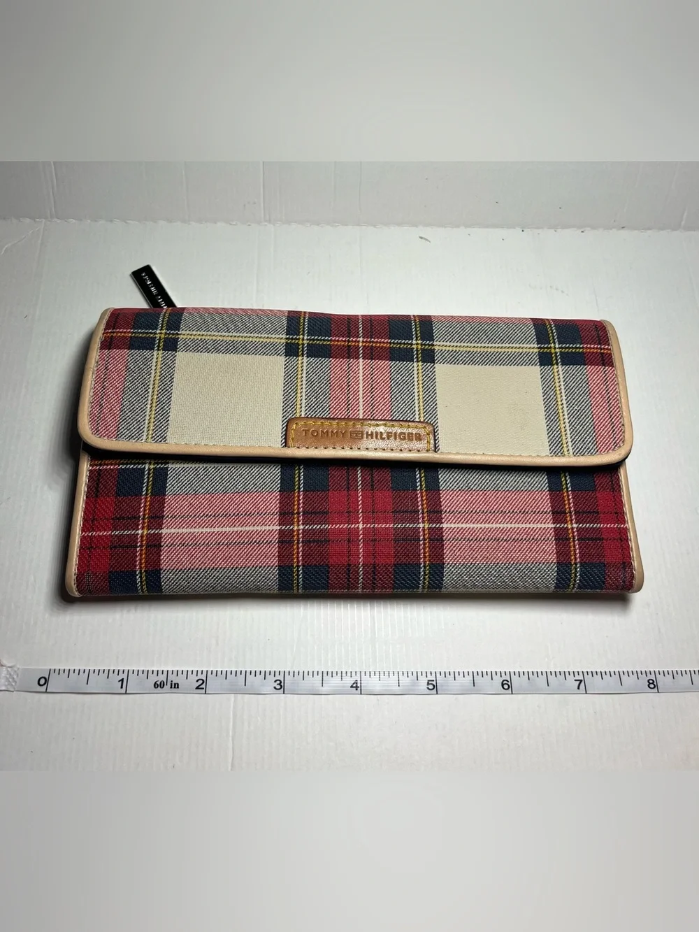 Tommy Hilfiger Red, Navy & Cream Plaid Foldover Wallet